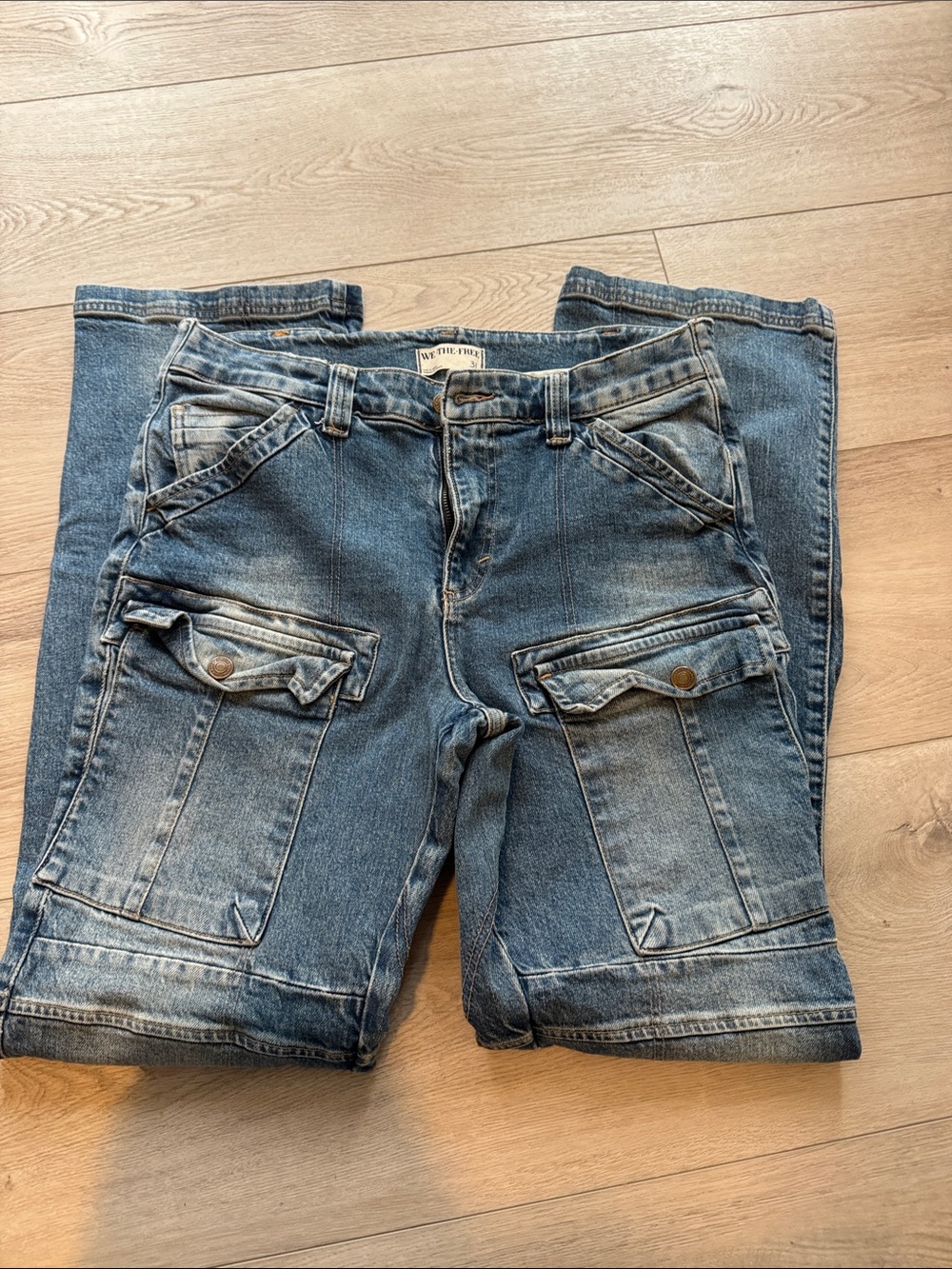 Free People Blue Boyfriend Cargo Jeans - Picture 3 of 4